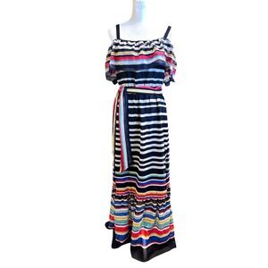 Eliza J Striped Maxi Dress Cold ‎ Party Casual Colorful Size 10